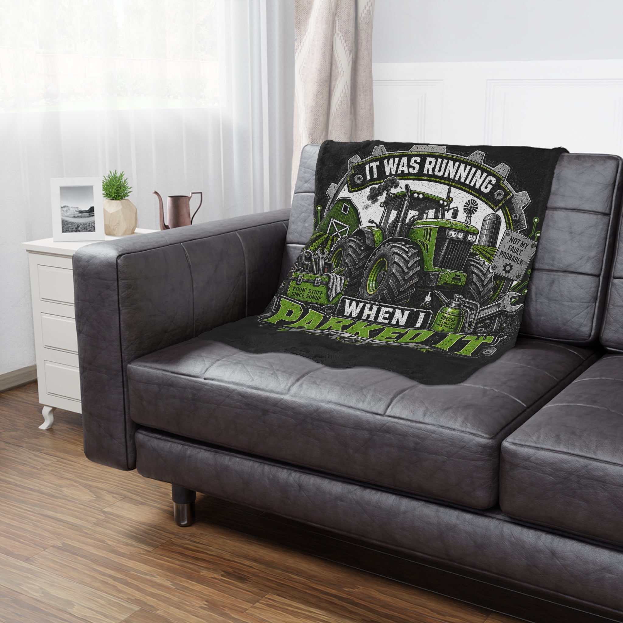 It Was Running When I Parked It Minky Blanket — Funny Tractor Farm Tech Throw for Farmers