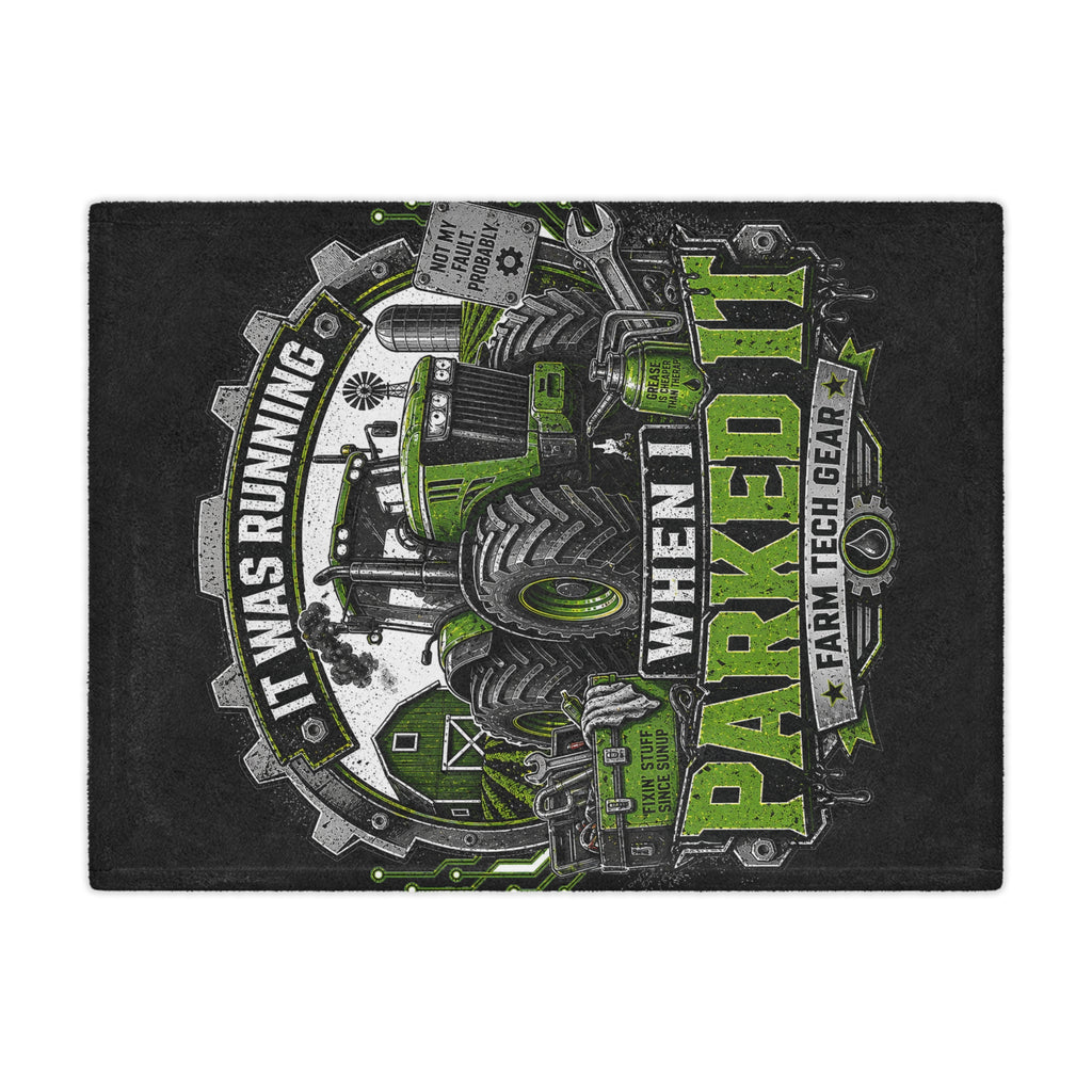 It Was Running When I Parked It Minky Blanket — Funny Tractor Farm Tech Throw for Farmers