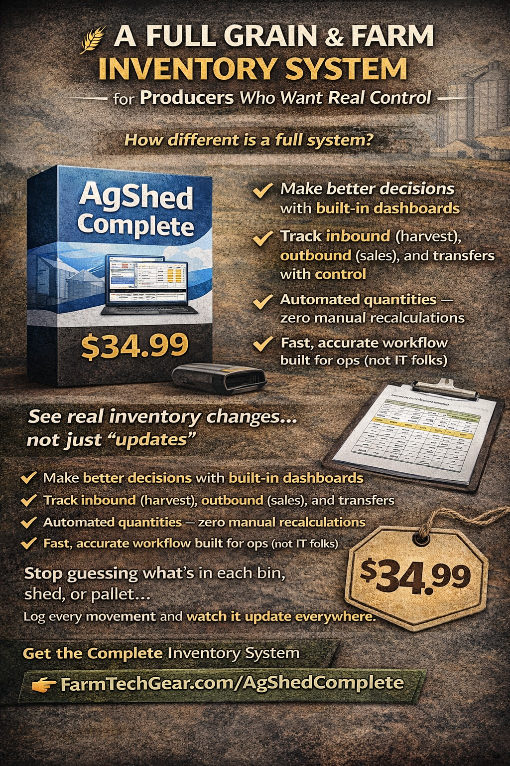 AgShed Complete Inventory System with Grain Shrink Calculator