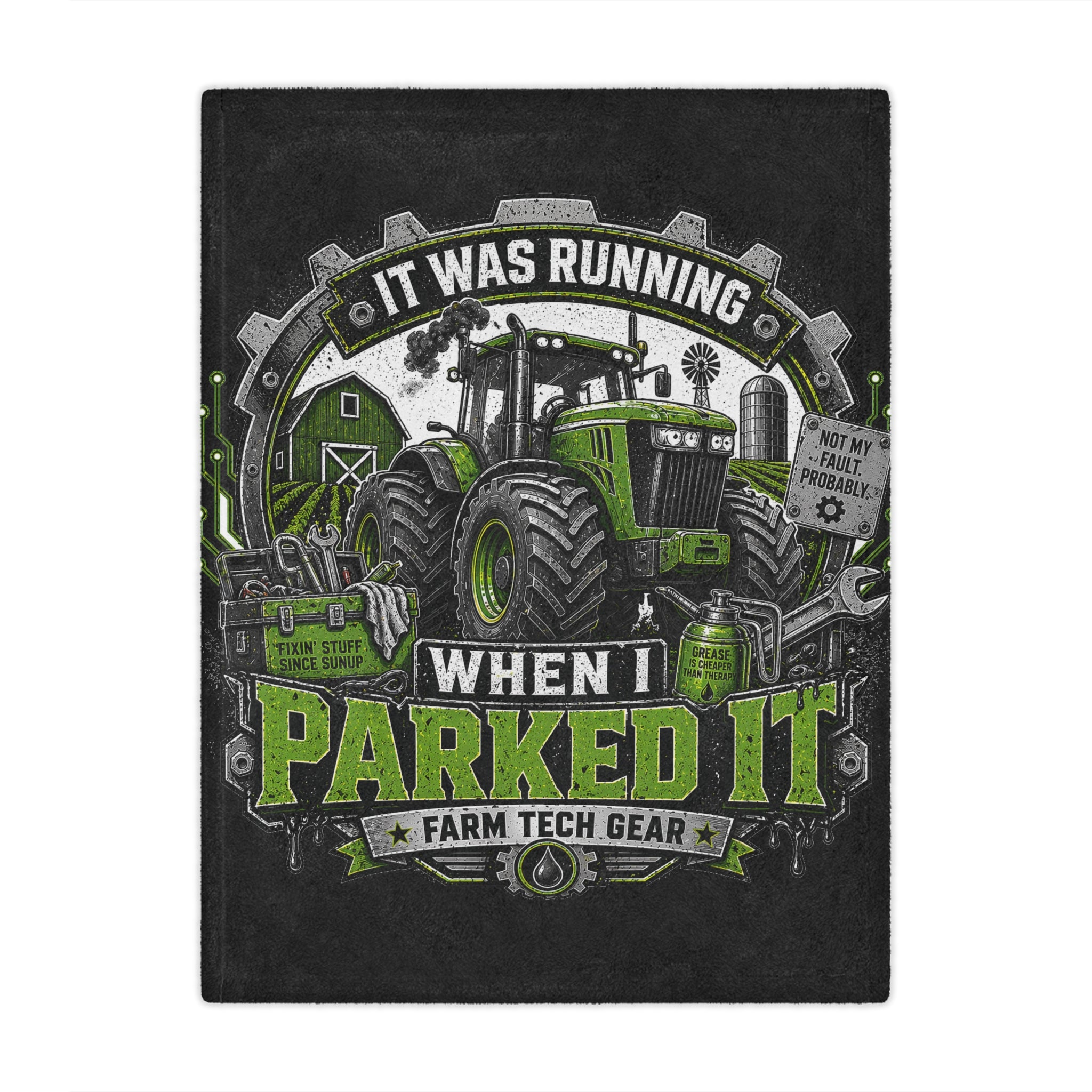 It Was Running When I Parked It Minky Blanket — Funny Tractor Farm Tech Throw for Farmers
