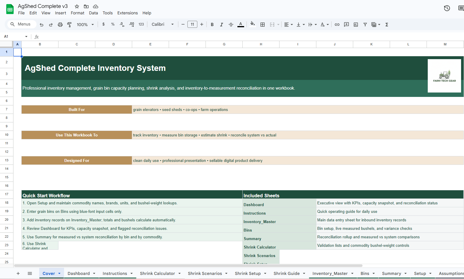 AgShed Complete Inventory System with Grain Shrink Calculator