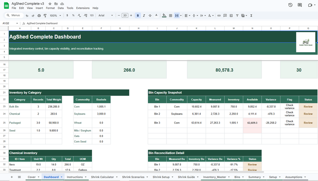 AgShed Complete Inventory System with Grain Shrink Calculator