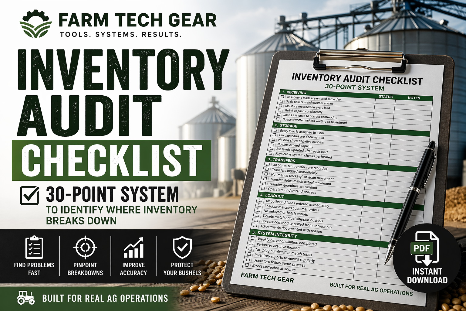 Grain Inventory Audit Checklist (30-Point System) Printable PDF