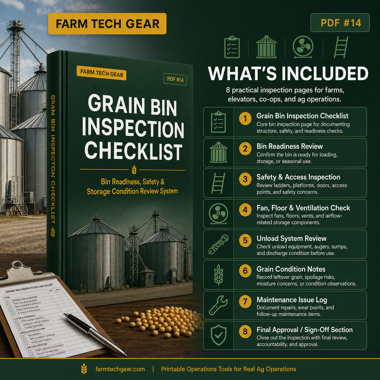 Grain Bin Inspection Checklist PDF | Bin Readiness, Safety & Storage Review System