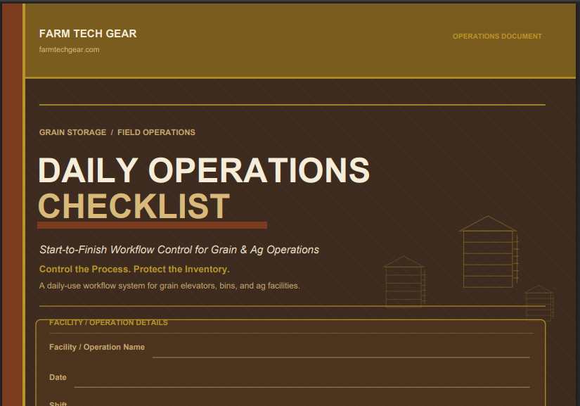 Daily Operations Checklist (Grain Workflow Control System) Printable PDF