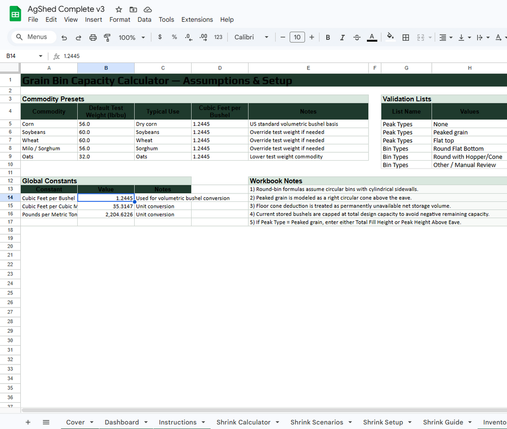 AgShed Complete Farm Inventory System + Grain Shrink Calculator + Grain Bin Capacity Calculator Bundle