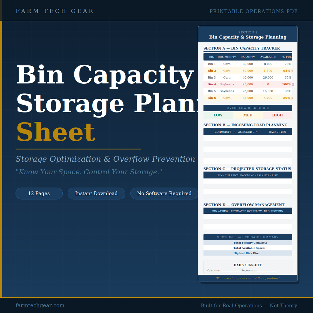 Bin Capacity & Storage Planning Sheet (Storage Optimization & Overflow Prevention System) — Printable PDF