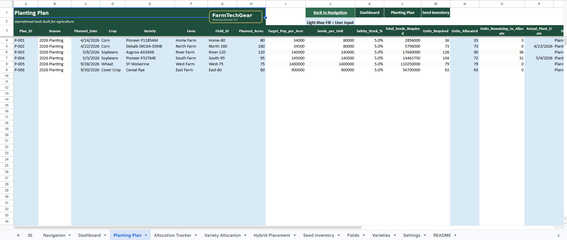 Planting Planner Pro – Field Planning & Seed Allocation System for Row Crop Farms