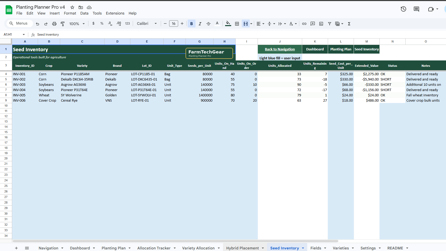 Planting Planner Pro – Field Planning & Seed Allocation System for Row Crop Farms